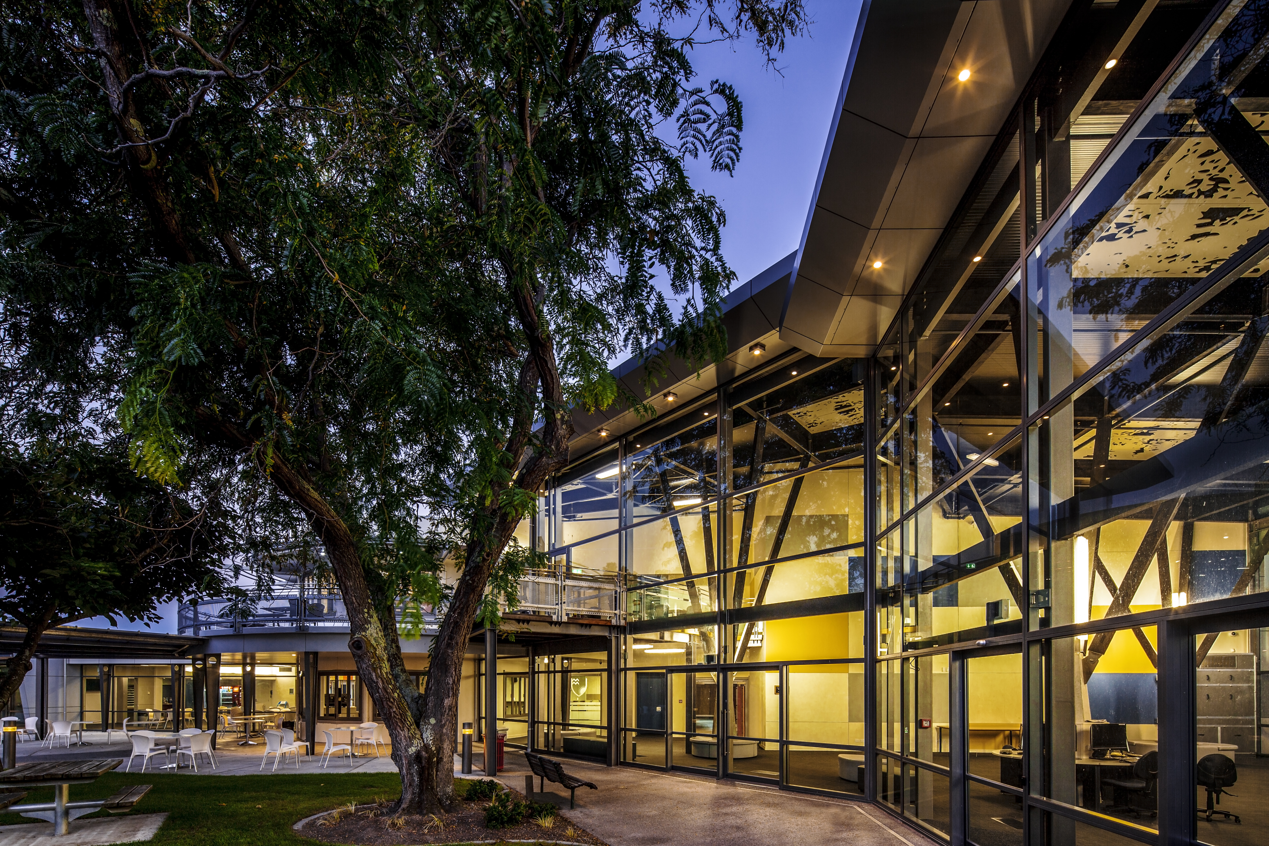 Glazed exterior walls to the courtyard